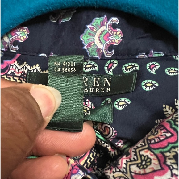 Lauren Ralph Lauren Non Iron Paisley Print Button Up 100% Cotton Shirt Sz 1X - Picture 8 of 9